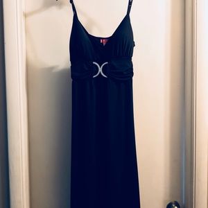 Navy floor length dress.